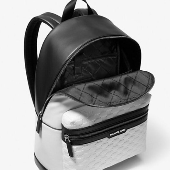 Michael Kors $548 retail Bright White & Black Cooper Logo Embossed Backpack NWT - Picture 4 of 16